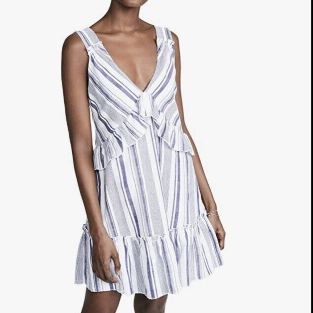 PARKER Paradise Striped Ruffle V-Neck Short Dress SZ S